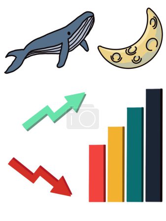 Téléchargez les photos : Illustration avec graphique, lune une baleine - en image libre de droit