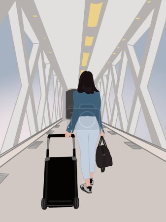 Téléchargez les photos : Femme d'affaires tenant une valise et un passeport avec des billets d'avion à l'aéroport voyageant par avion. Vacances d'été voyage vacances Voler, concept heureux - en image libre de droit