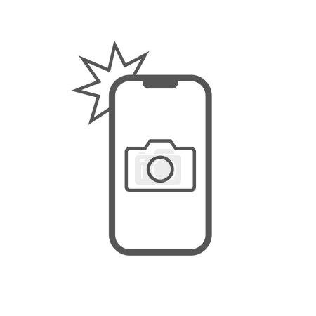 Simple icon smartphone with camera and flash. Modern phone with photo sign for web design. Vector outline element isolated. EPS 10.