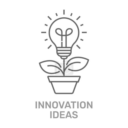 Illustration for Vector creative concept in line style. Light bulb growing from the flower pot. Innovation Idea concept. Technology innovations. Editable Stroke. EPS 10. - Royalty Free Image