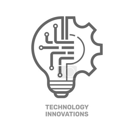 Ilustración de Icono de tecnología de innovación. Bombilla y engranaje interior, símbolo de innovación. Ilustración vectorial. EPS 10. - Imagen libre de derechos