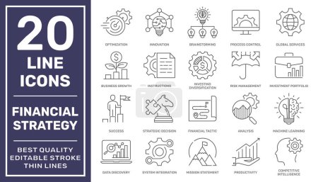 Illustration for Simple set of financial strategy related vector line icons. Editable Stroke. Pixel Perfect. EPS 10. - Royalty Free Image