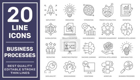 Illustration for Business Processes and Smart Business. Thin line vector icon set. Pixel perfect. Editable stroke. EPS 10. - Royalty Free Image