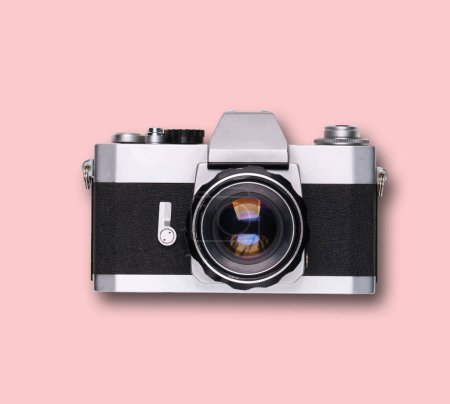 Photo for Vintage old film camera on pink background with shadow - Royalty Free Image