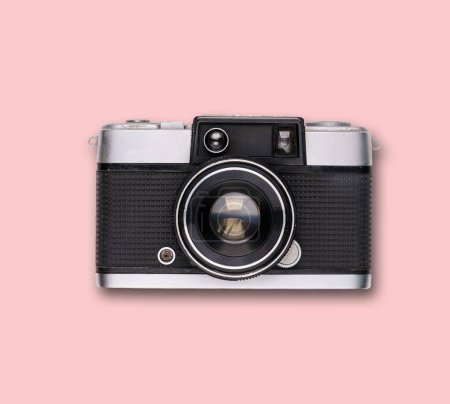 Photo for Vintage old film camera on pink background with shadow - Royalty Free Image