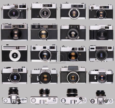 Photo for Vintage old film camera collection isolated on gray background - Royalty Free Image
