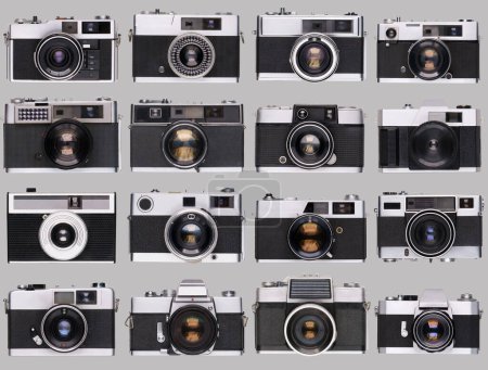 Photo for Vintage old film camera collection isolated on gray background - Royalty Free Image