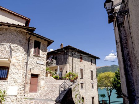 Photo for A characteristic corner of the small village of Colle di Tora on Lake Turano, Rieti, Lazio, Italy - Royalty Free Image