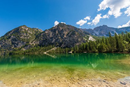 Photo for Lake Braies (Lago di Braies or Pragser Wildsee), small alpine beautiful lake in Braies valley, Dolomites, UNESCO world heritage site, South Tyrol, Trentino-Alto Adige, Bolzano province, Italy, Europe. - Royalty Free Image