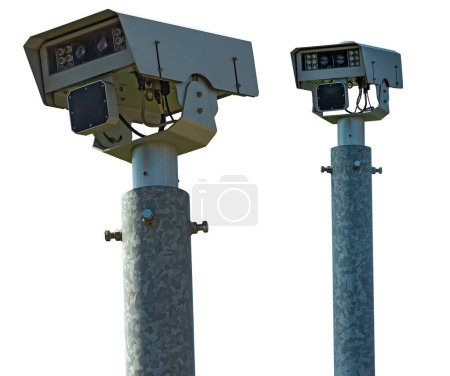 Photo for Close-up of a modern speed camera (traffic speed monitoring camera). Isolated on white background, photography. - Royalty Free Image