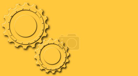 Photo for Two orange gears (cogwheels) on a blank orange background with copy space. 3D illustration. - Royalty Free Image