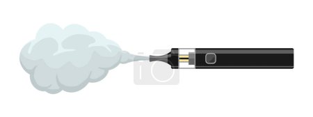 Illustration for Vape pen hipster equipment for smoking. Electronic cigarette with smoke cloud. Hipster accessory black e-cigarette for vaping. Vaporizer fume smoking vector eps isolated illustration - Royalty Free Image