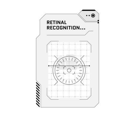 HUD retinal recognition biometric ID scan system concept. User eye verification scanner and person identity security digital panel. Human retina identification. Authorization interface eps design