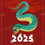 Happy Chinese New Year of serpent 2025 banner. China snake zodiac sign on rice fields poster. Asian traditional holiday greeting card. Orient festive placard. Chinese text translation: Happy New Year