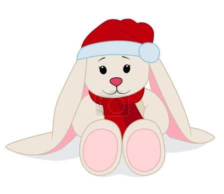 Illustration for Cute christmas bunny wearing santa hat - Royalty Free Image