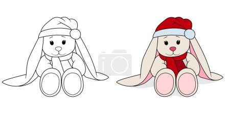 Illustration for Christmas rabbit coloring book for kids - Royalty Free Image