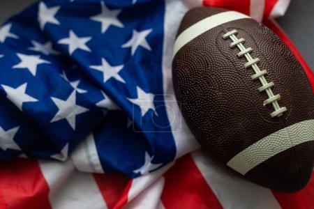 Photo for American football rugby ball on usa flag. Sports game. - Royalty Free Image