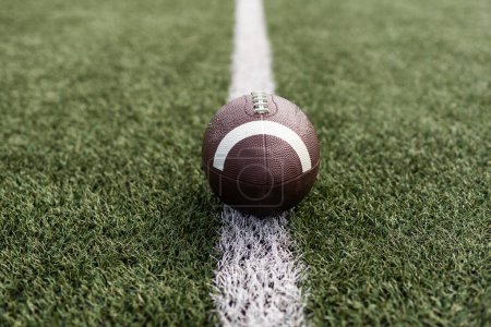 Photo for American football ball on green grass field background - Royalty Free Image
