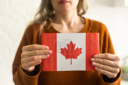 Photo for Canadian flag in hands on white. - Royalty Free Image