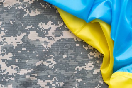 Photo for Armed Forces of Ukraine. Ukrainian soldier. Ukrainian in army. Ukrainian flag on military uniform. - Royalty Free Image