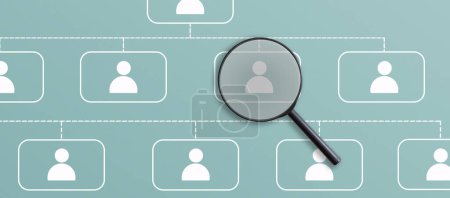 Human resources management and recruitment concept. Magnifying glass is searching for the human icon. High quality photo-stock-photo