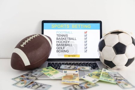 Photo for Betting bet sport phone gamble laptop over shoulder soccer live home website concept - stock image. High quality photo - Royalty Free Image