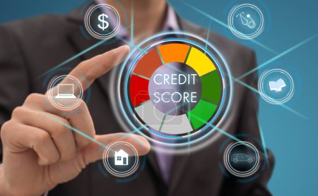 Photo for Credit report score button on virtual screen. Business Finance concept. High quality photo - Royalty Free Image