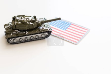 light tank apc with city camouflage on the USA flag background. 3d Illustration. High quality photo