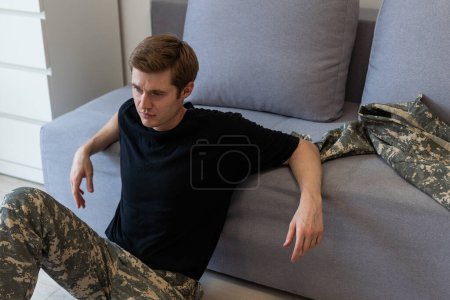 Photo for Happy soldier glad to return back home. - Royalty Free Image