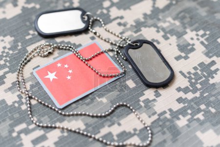 Photo for China soldier army outfit on wood. Military equipment, top view, flat lay. High quality photo - Royalty Free Image