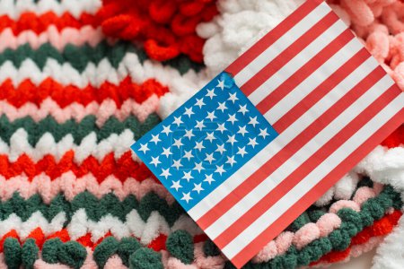 Closeup United States of America flag. Image of the american flag studio image copy space white background. High quality photo