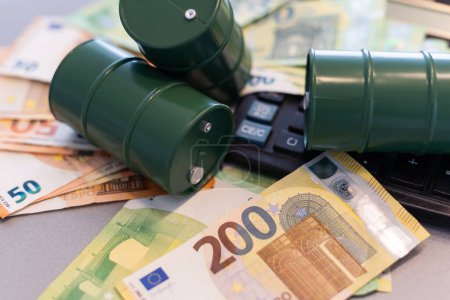Photo for Oil barrel with money, euro banknotes closeup. High quality photo - Royalty Free Image