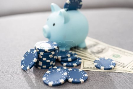Photo for Small Stack of Blue Poker Chips, closeup on background. High quality photo - Royalty Free Image