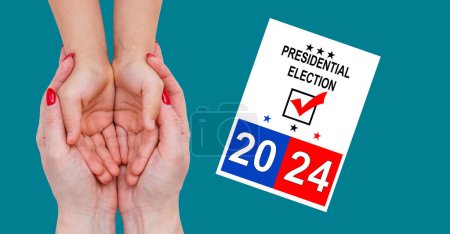 hands of family members and the 2024 US election. High quality photo