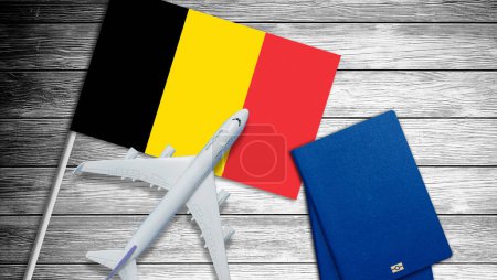 Airplane with national flag of Belgium on a background. High quality photo