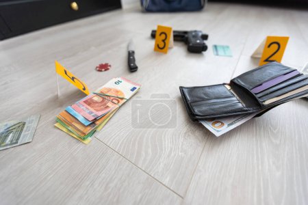 Crime scene investigation - collecting evidence from the crime scene. High quality photo