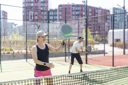 Photo for Paddle tennis couple players ready for class. High quality photo - Royalty Free Image