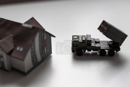  Assembled plastic models, toys, miniature models of anti-aircraft missile system in scale . High quality photo