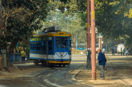 Photo for Kolkata, India, January 26, 2023: The tram system in the city of Kolkata, West Bengal, India, operated by West Bengal Transport Corporation (WBTC) . - Royalty Free Image
