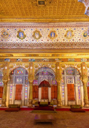 Photo for August 23 2022: Vertical View of The Phool Mahal, a beautifully decorated hall in the Mehrangarh fort, Jodhpur, Rajasthan, India. - Royalty Free Image