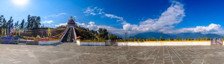 Photo for Pelling.Sikkim.India. January 07,2024. Panoramic View of Skywalk with The worlds tallest statue of Chenrezig Singkham Riwo Potala. - Royalty Free Image