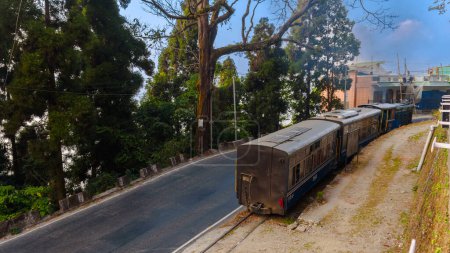 Photo for Top View of The Darjeeling Himalayan Railway, also known as the Toy Train ,is a 2 ft narrow gauge railway that runs between New Jalpaiguri and Darjeeling . - Royalty Free Image
