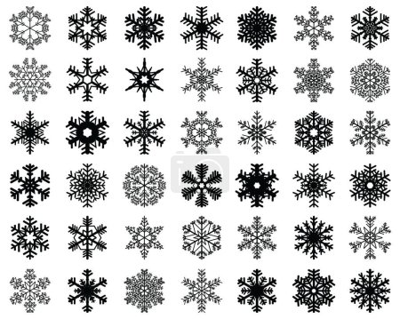 Illustration for Set of different black snowflakes on a white background - Royalty Free Image