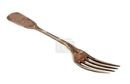 Vintage cupronickel fork, isolated on white background