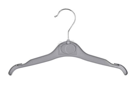 Grey plastic clothes hanger, isolated on white background