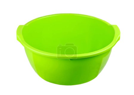 Green plastic basin, isolated on white background