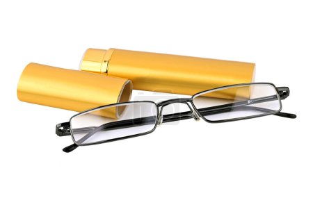Glasses with case, isolated on white background