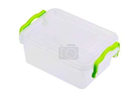Téléchargez les photos : Boîte en plastique transparent pour aliments, isolée sur fond blanc - en image libre de droit