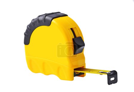 Yellow tape measure, isolated on white background