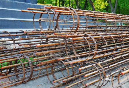 Photo for Armature for bored piles, stacked on construction site - Royalty Free Image